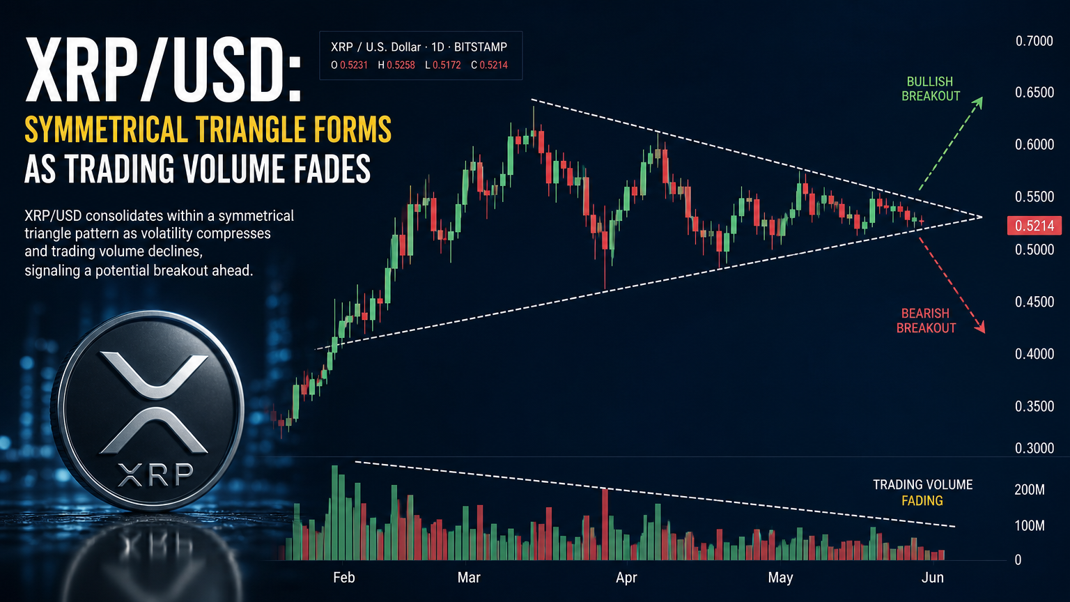 XRP/USD: Симметричный треугольник формируется по мере снижения объема торгов - ActionForex